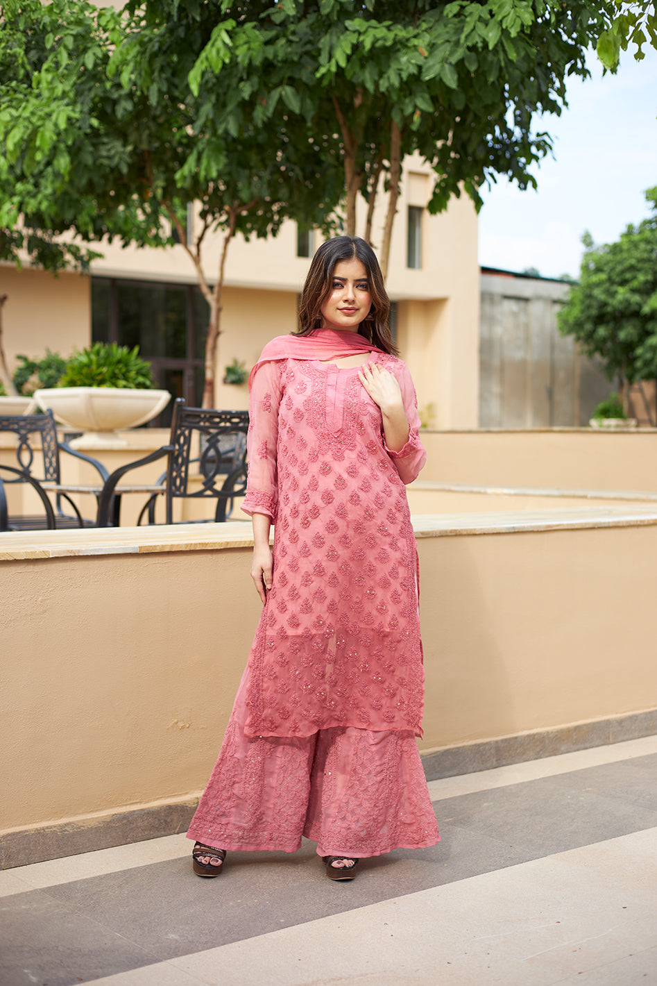 LCS Rust Brown Mukaish Set