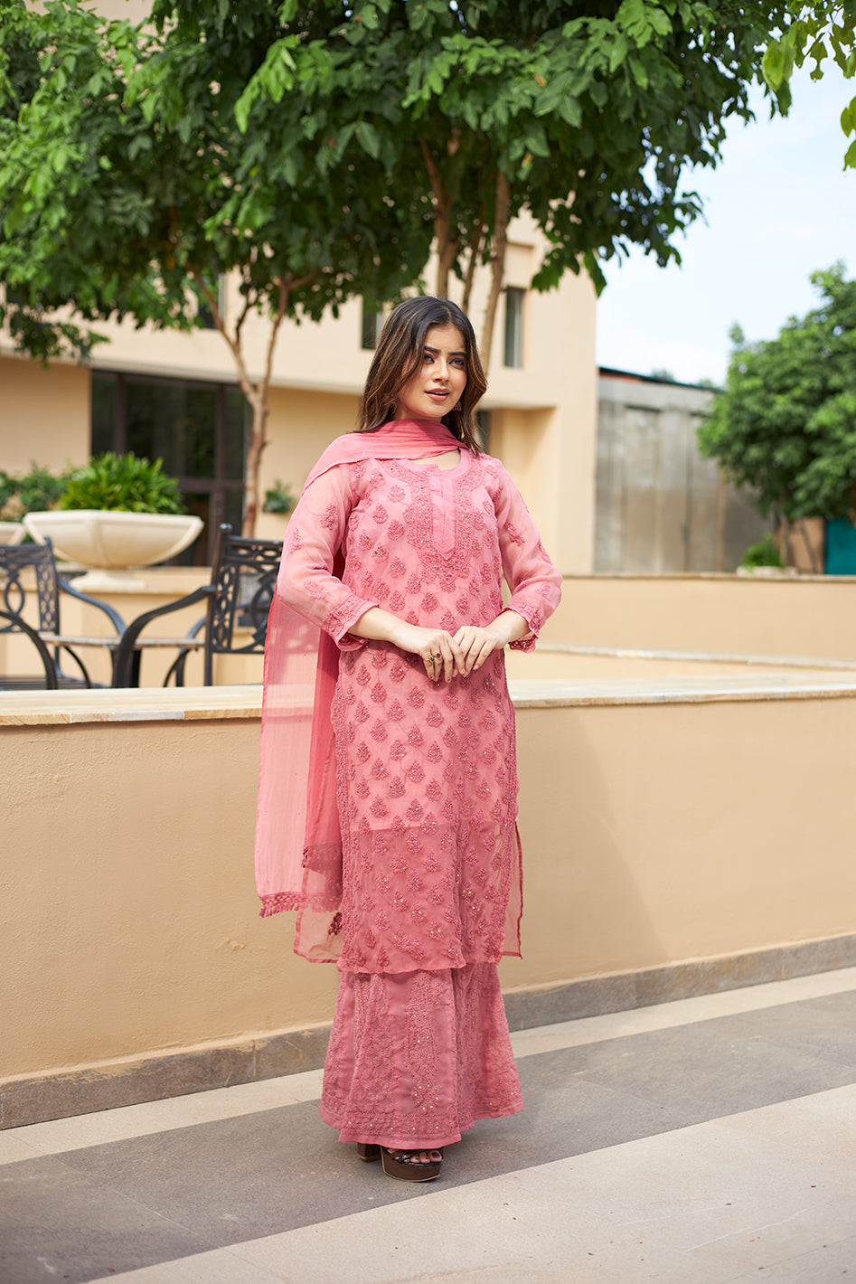 LCS Rust Brown Mukaish Set