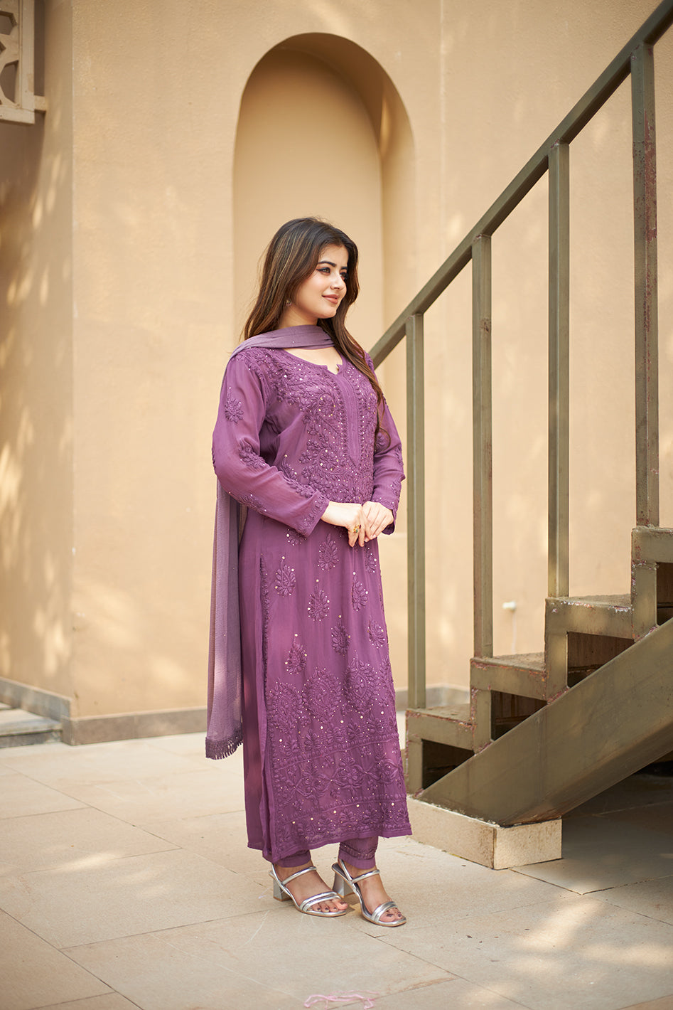 Viscose Georgette Straight Kurta Set With 3D Hand Work