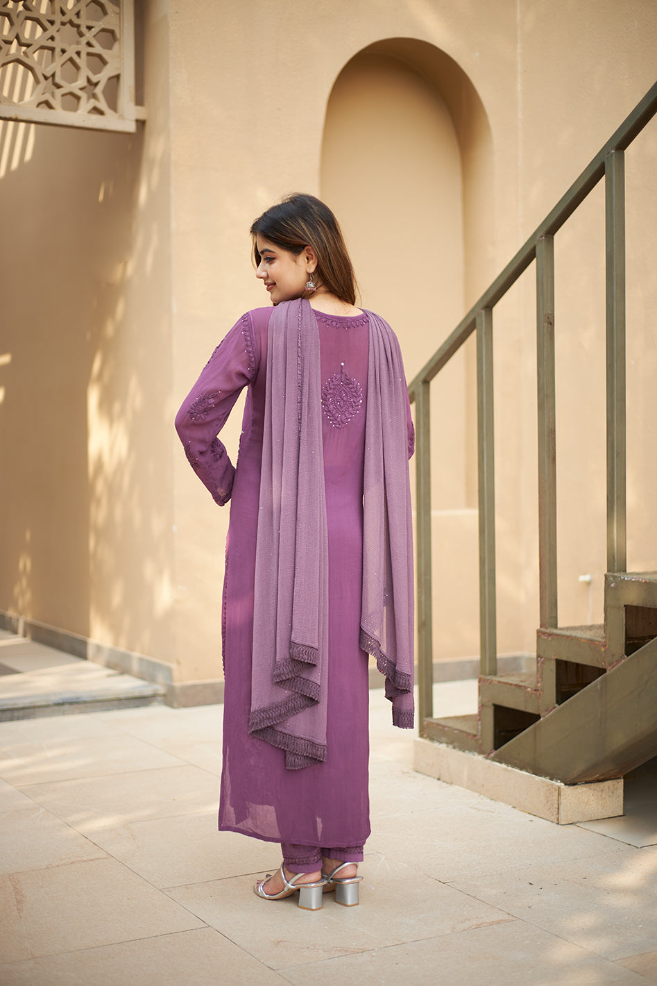 Viscose Georgette Straight Kurta Set With 3D Hand Work