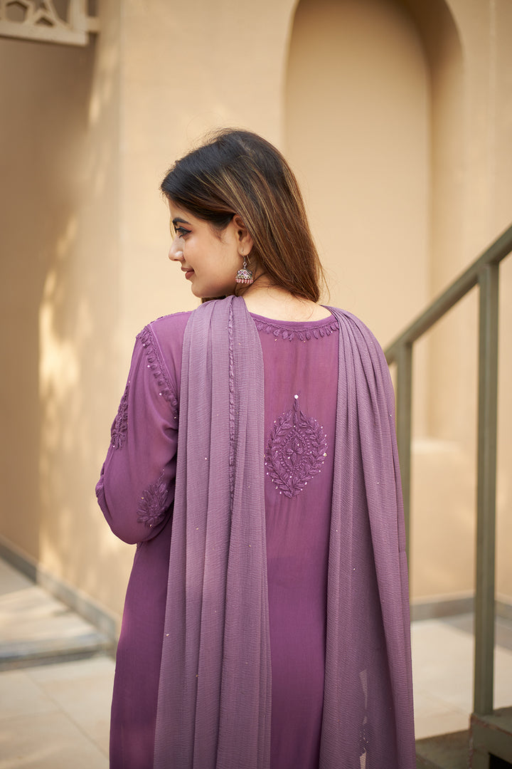 Viscose Georgette Straight Kurta Set With 3D Hand Work