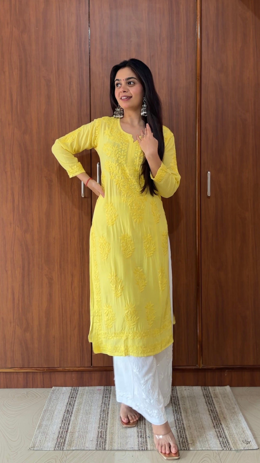 Santoshi Megharaj in Soft Cotton Kurta With Chikankari Handwork