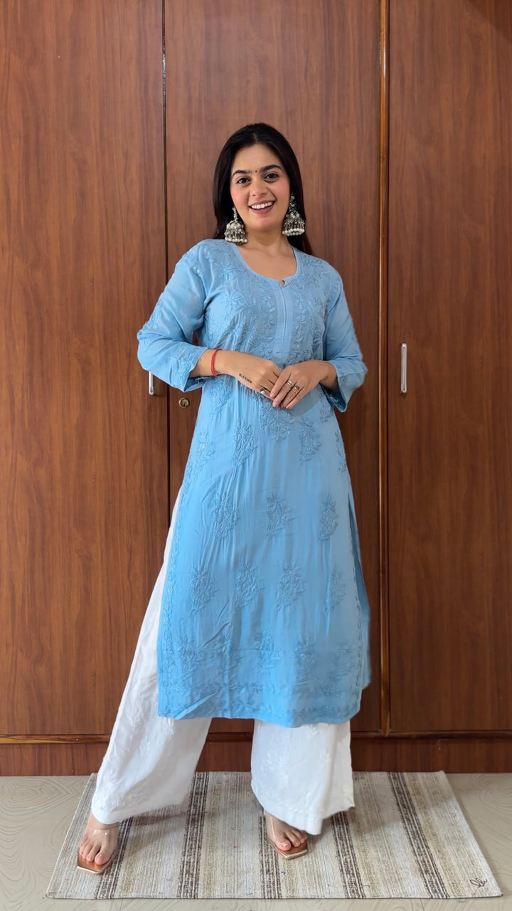 Santoshi Megharaj in Soft Cotton Kurta With Chikankari Handwork