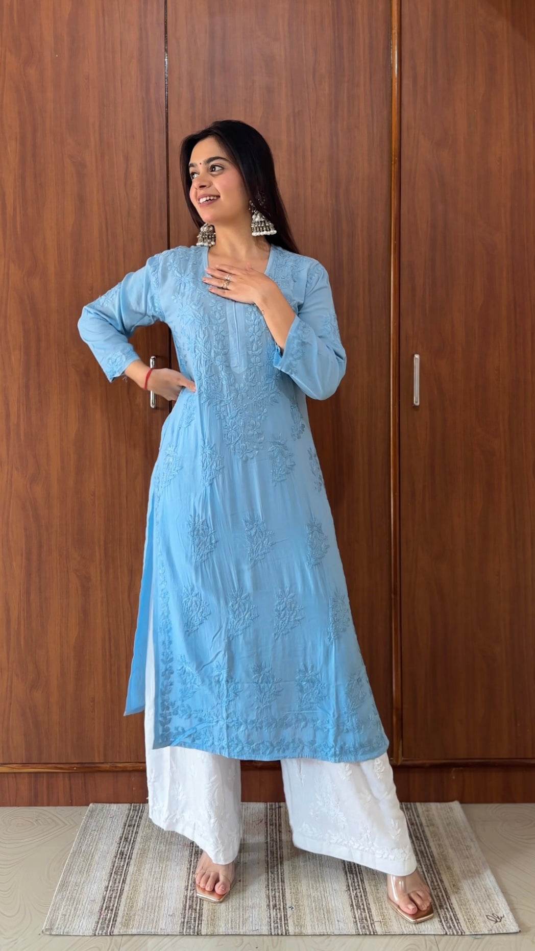 Santoshi Megharaj in Soft Cotton Kurta With Chikankari Handwork