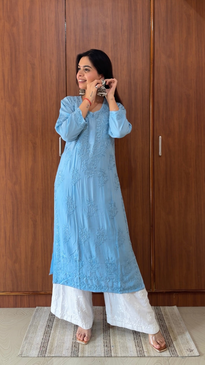 Santoshi Megharaj in Soft Cotton Kurta With Chikankari Handwork