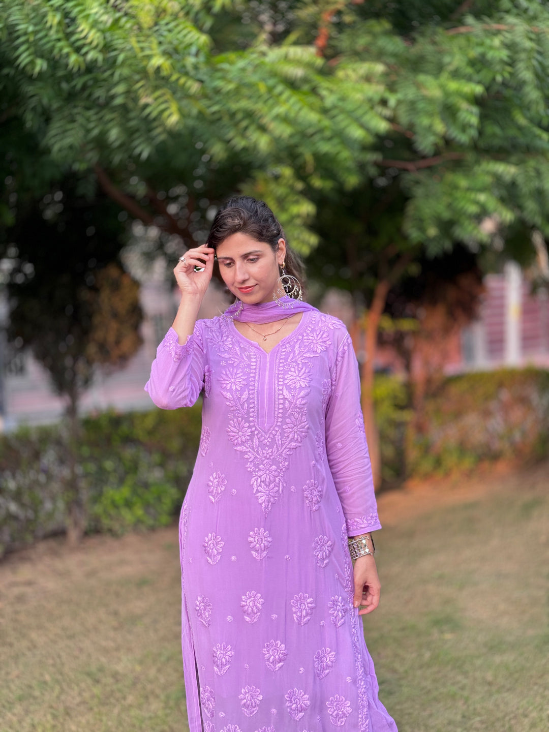 Viscose Georgette Straight Kurta Set With 3D Work