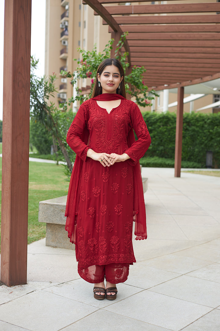 Viscose Georgette Straight Kurta Set With 3D Work