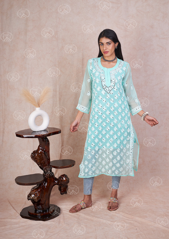 Georgette Booti Jaal Mirror Kurta