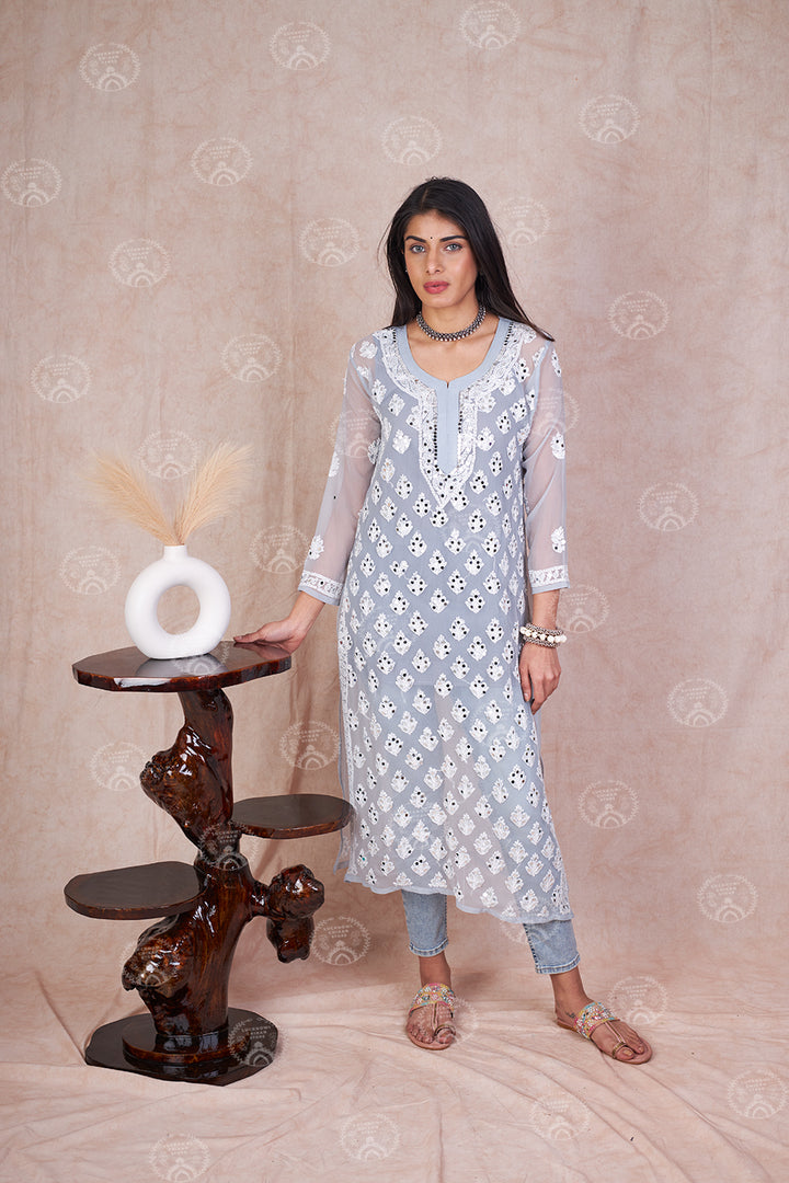 Georgette Booti Jaal Mirror Kurta