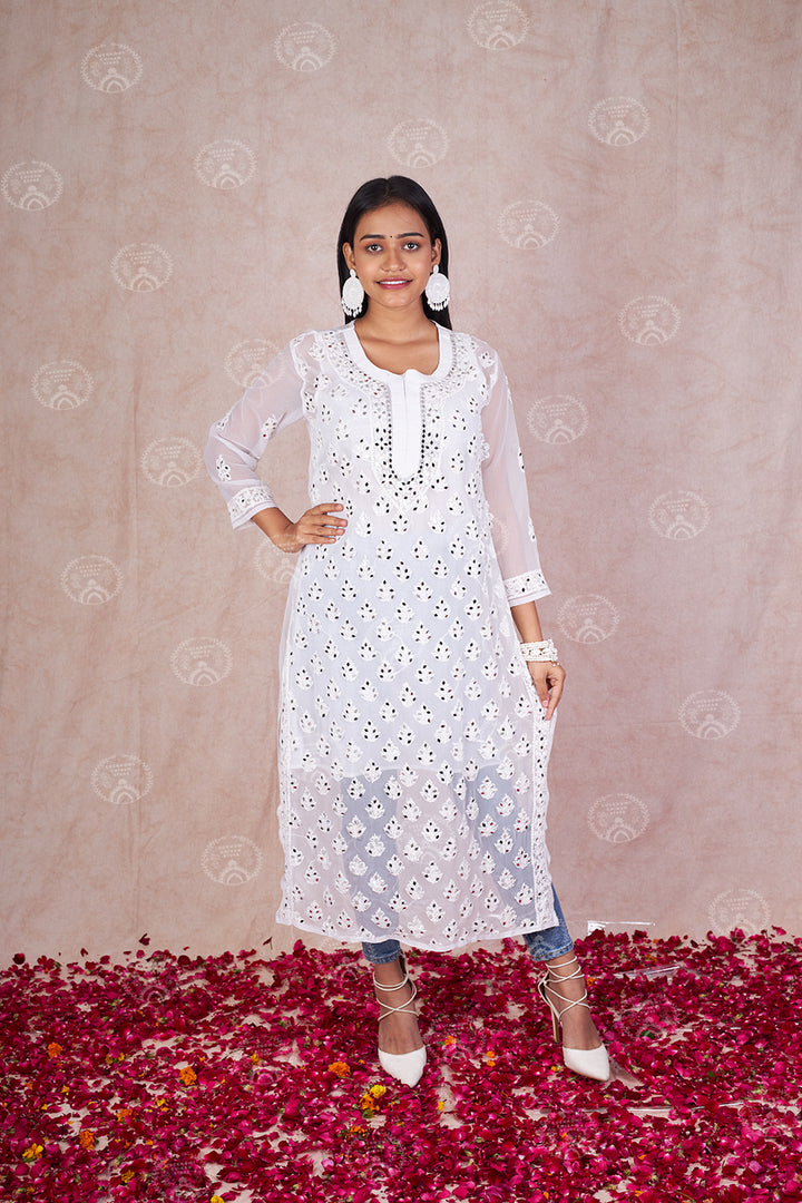 Georgette Booti Jaal Mirror Kurta