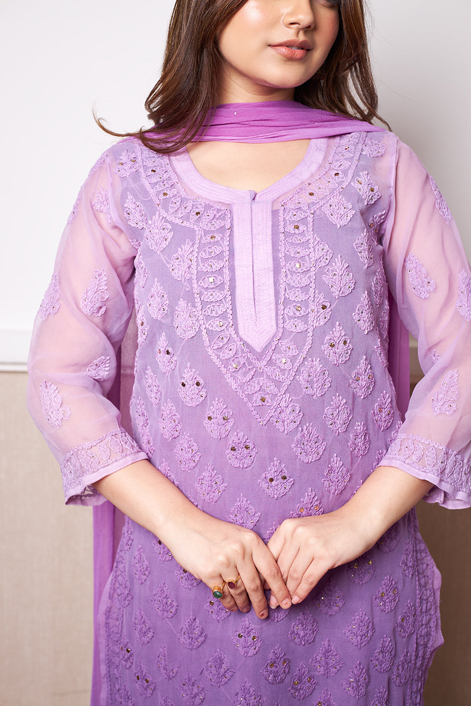 lucknowi chikankari kurti set