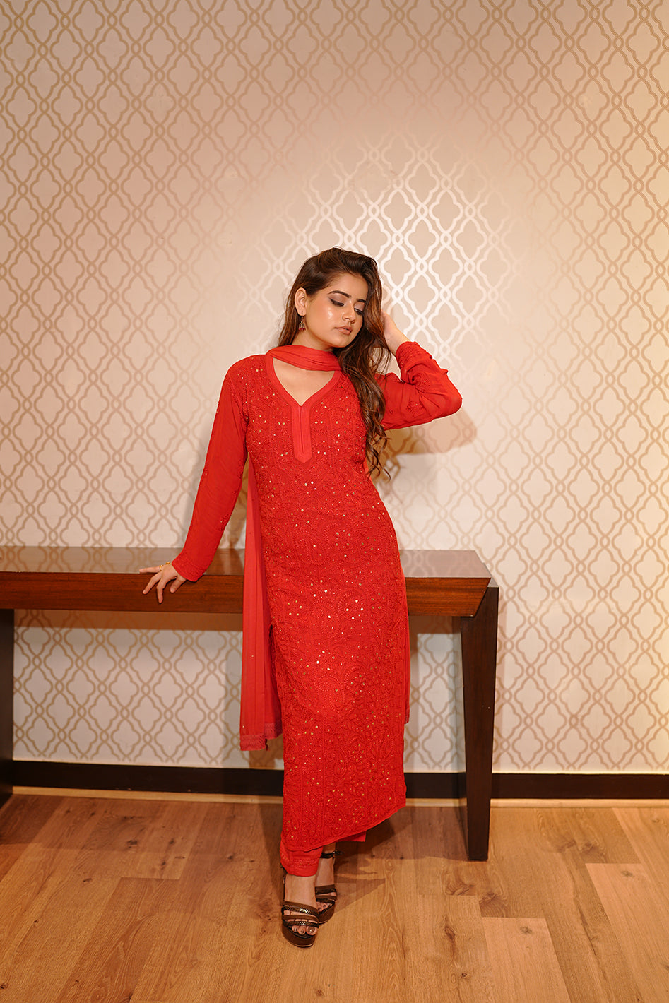 Viscose Georgette Resham Thread Straight Kurta Set