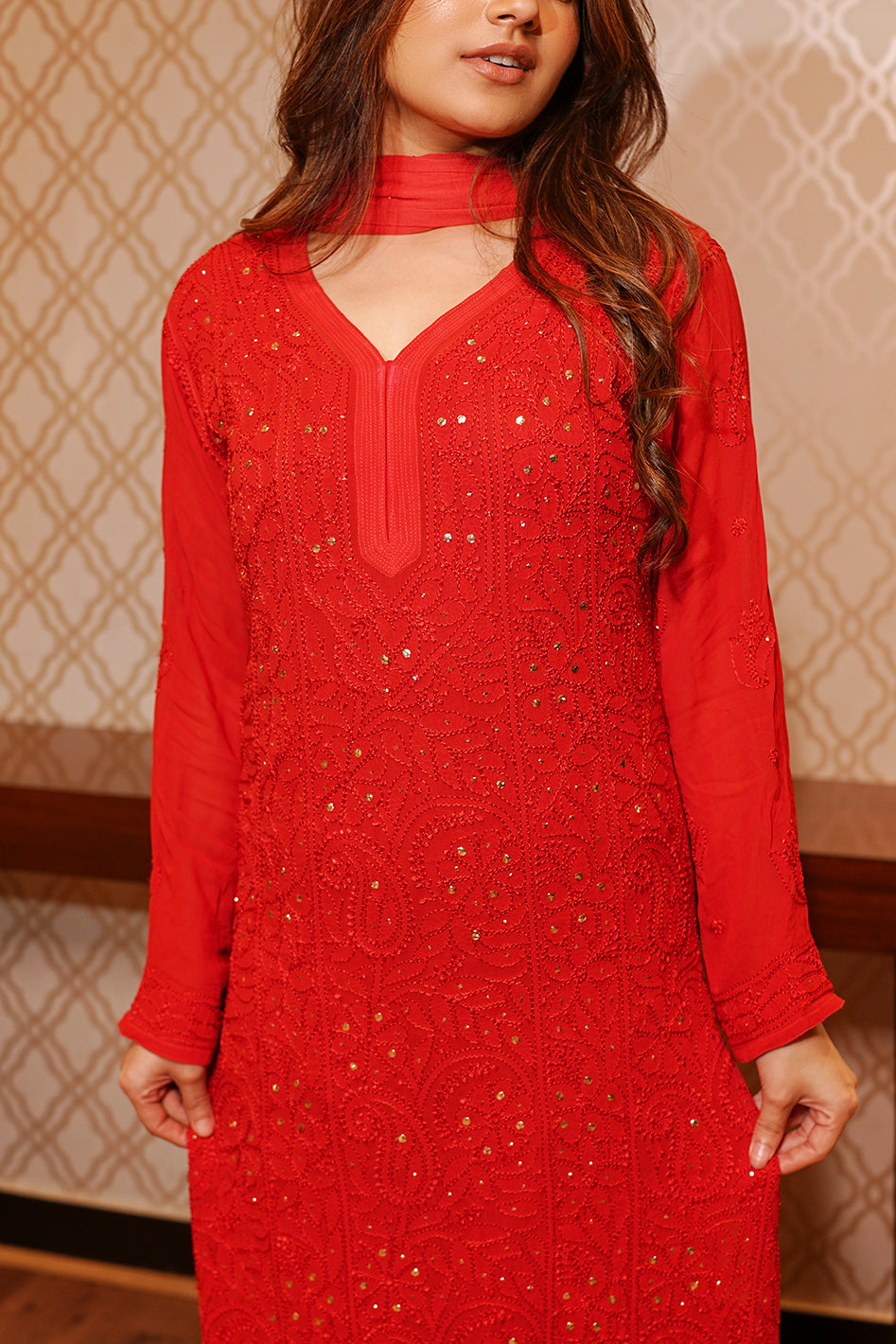 viscose georgette chikankari kurti
