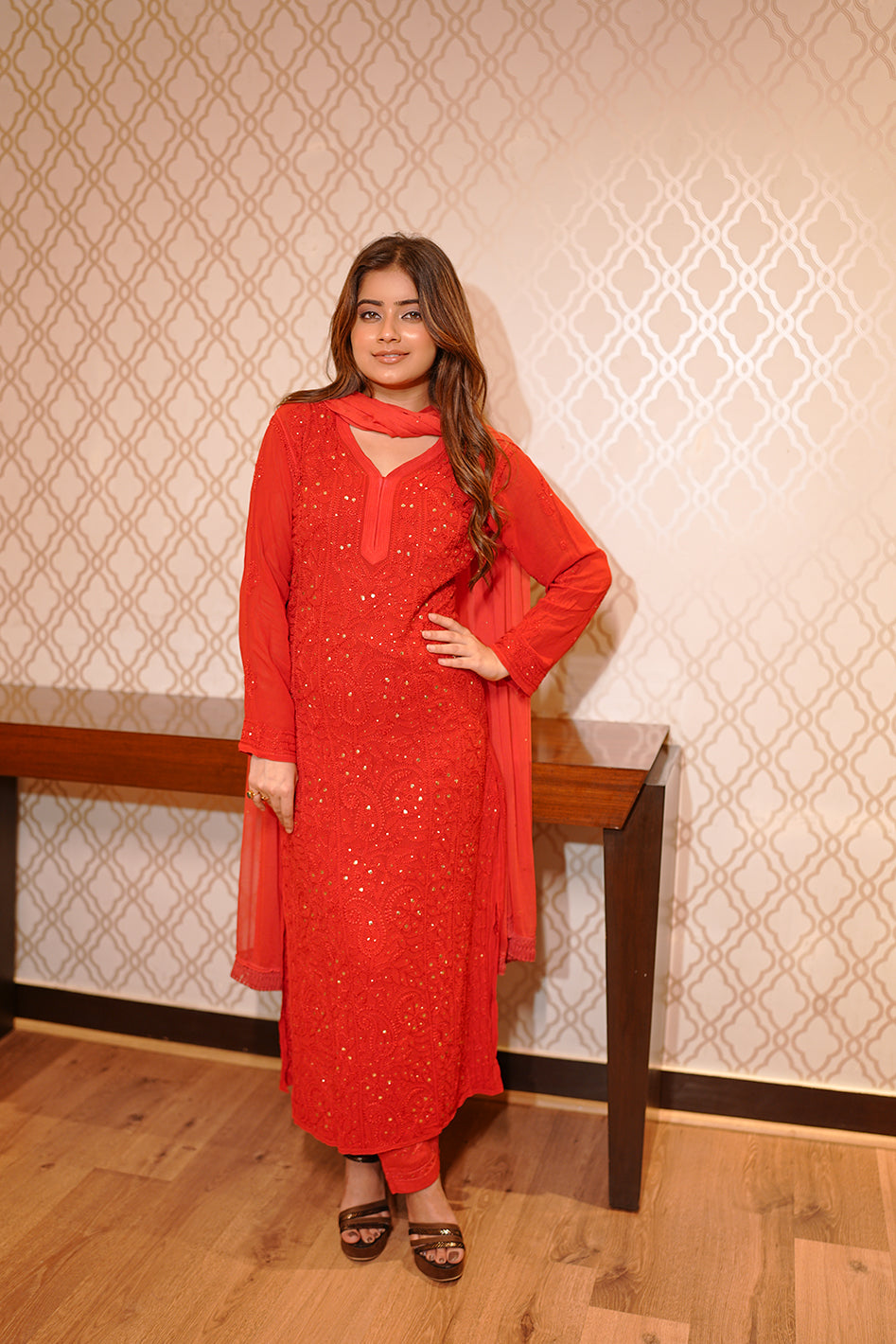 viscose georgette chikankari kurti