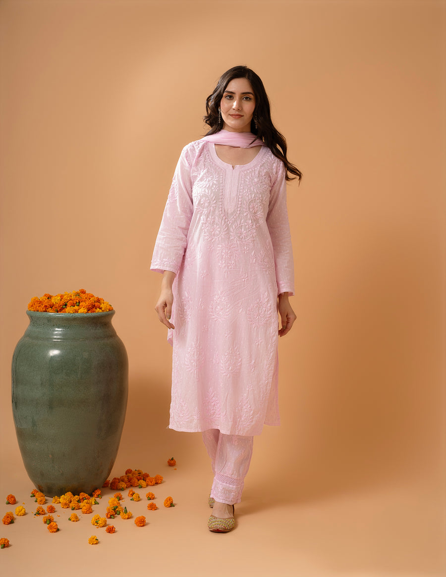Haniya Mulmul Cotton Chikankari Set