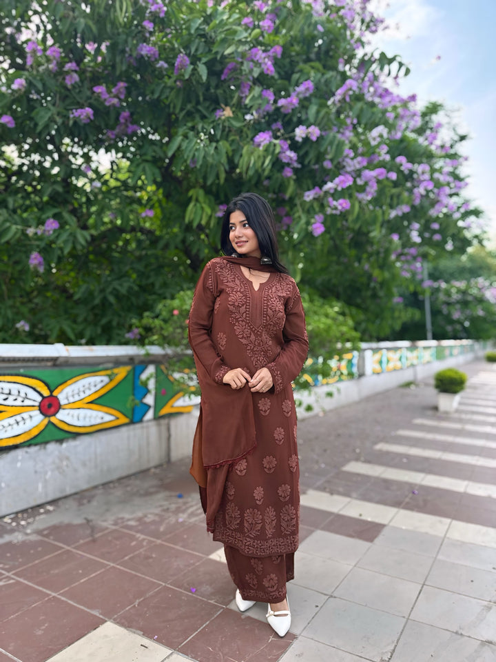 Viscose Georgette Straight Kurta Set With 3D Work