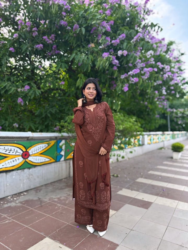 Viscose Georgette Straight Kurta Set With 3D Work