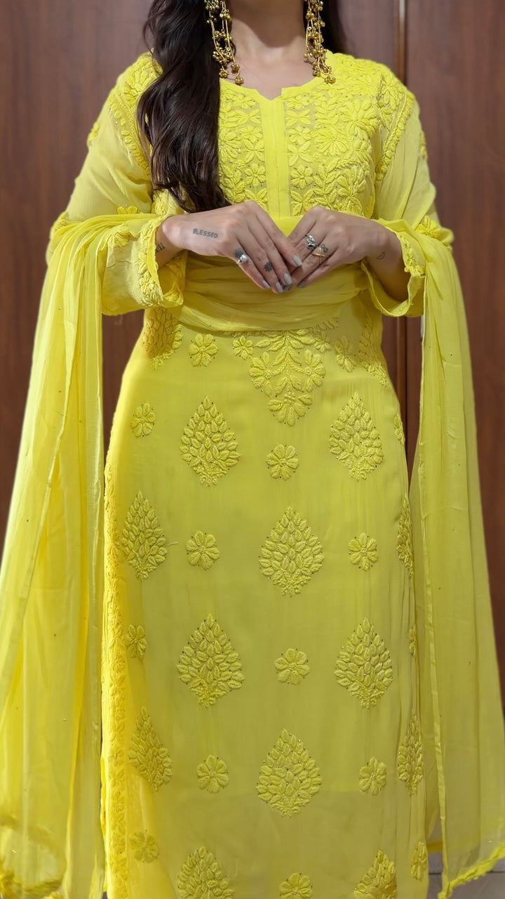 Santoshi Megharaj in Noor Viscose Georgette Mukaish Set With 3D Handwork