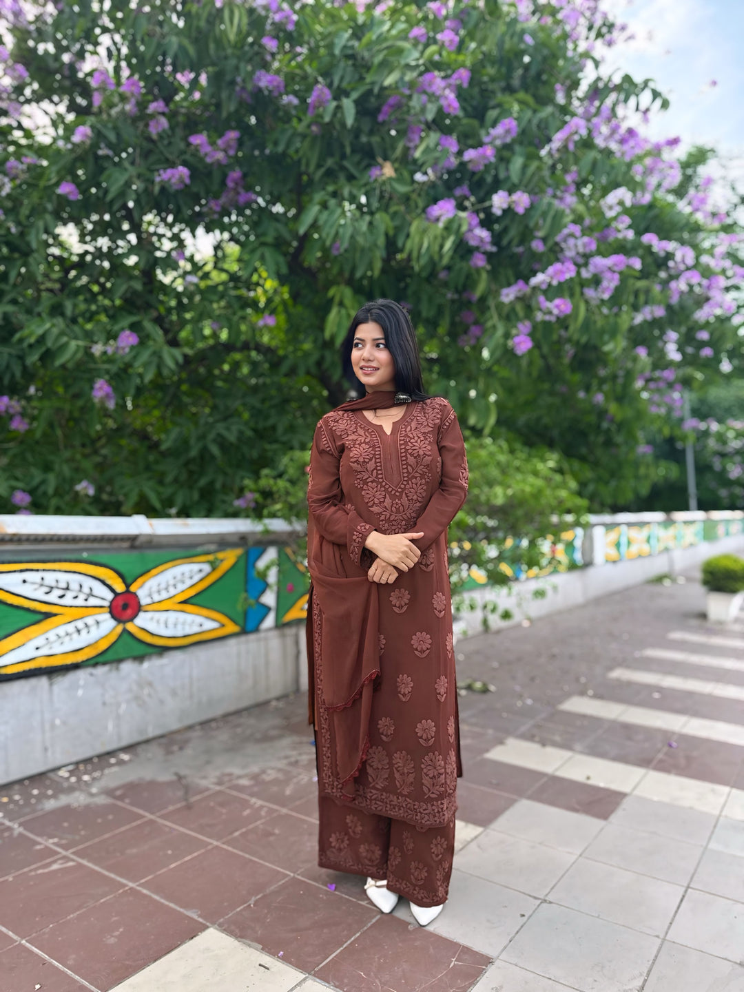Viscose Georgette Straight Kurta Set With 3D Work