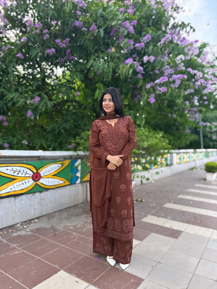 Viscose Georgette Straight Kurta Set With 3D Work
