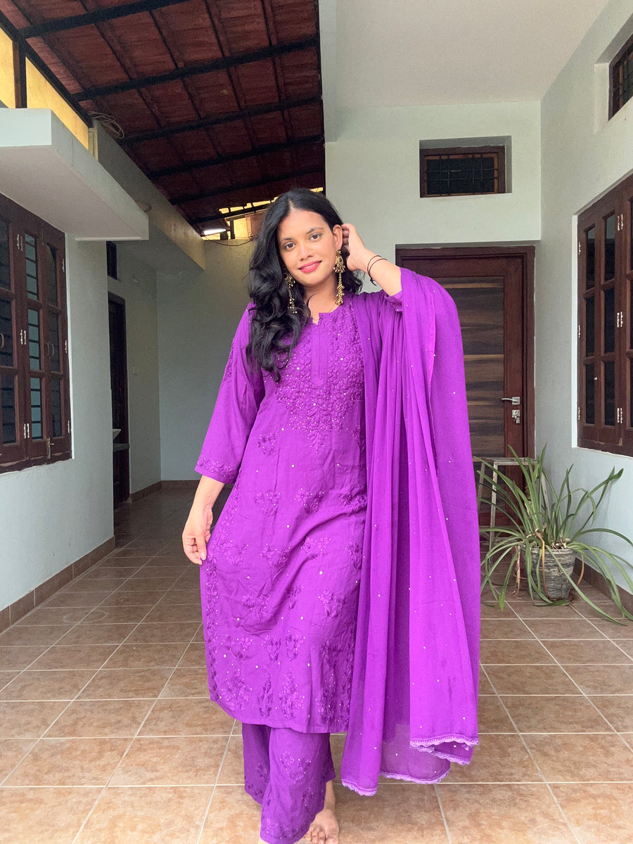 Nazakat Rayon Cotton Chikankari Kurta Set