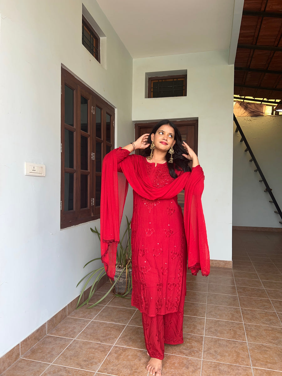 Nazakat Rayon Cotton Chikankari Kurta Set