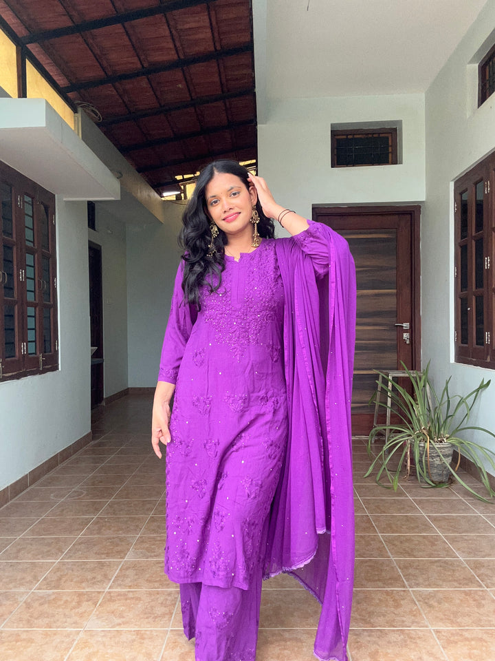 Nazakat Rayon Cotton Chikankari Kurta Set
