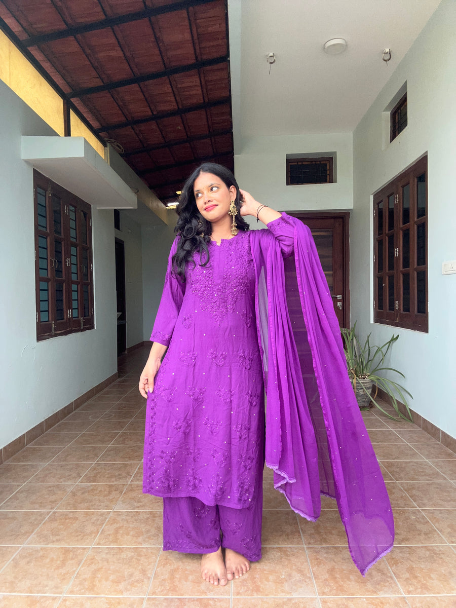 Nazakat Rayon Cotton Chikankari Kurta Set