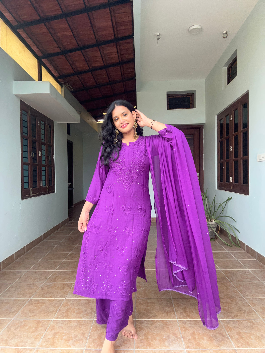 Nazakat Rayon Cotton Chikankari Kurta Set