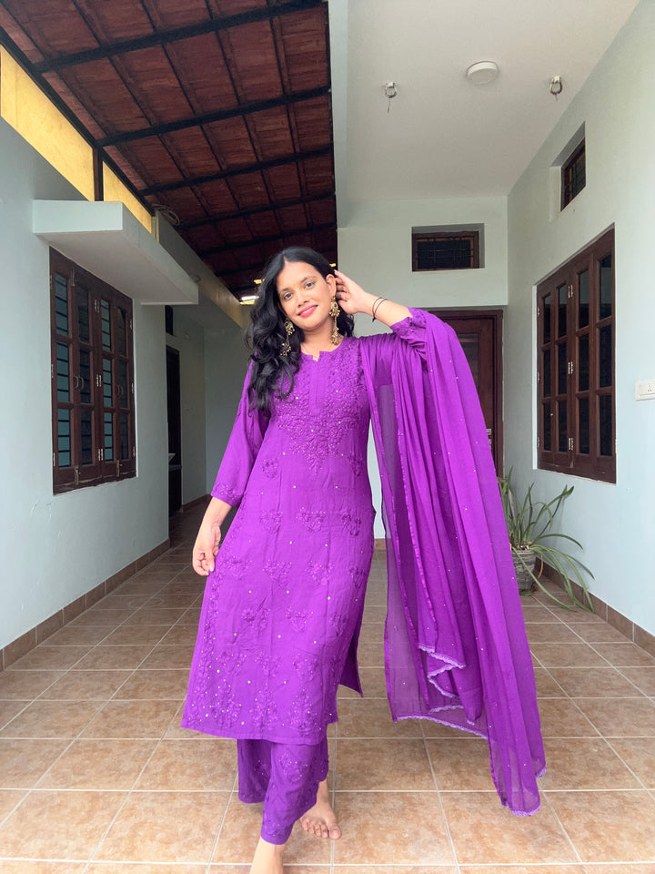 Nazakat Rayon Cotton Chikankari Kurta Set
