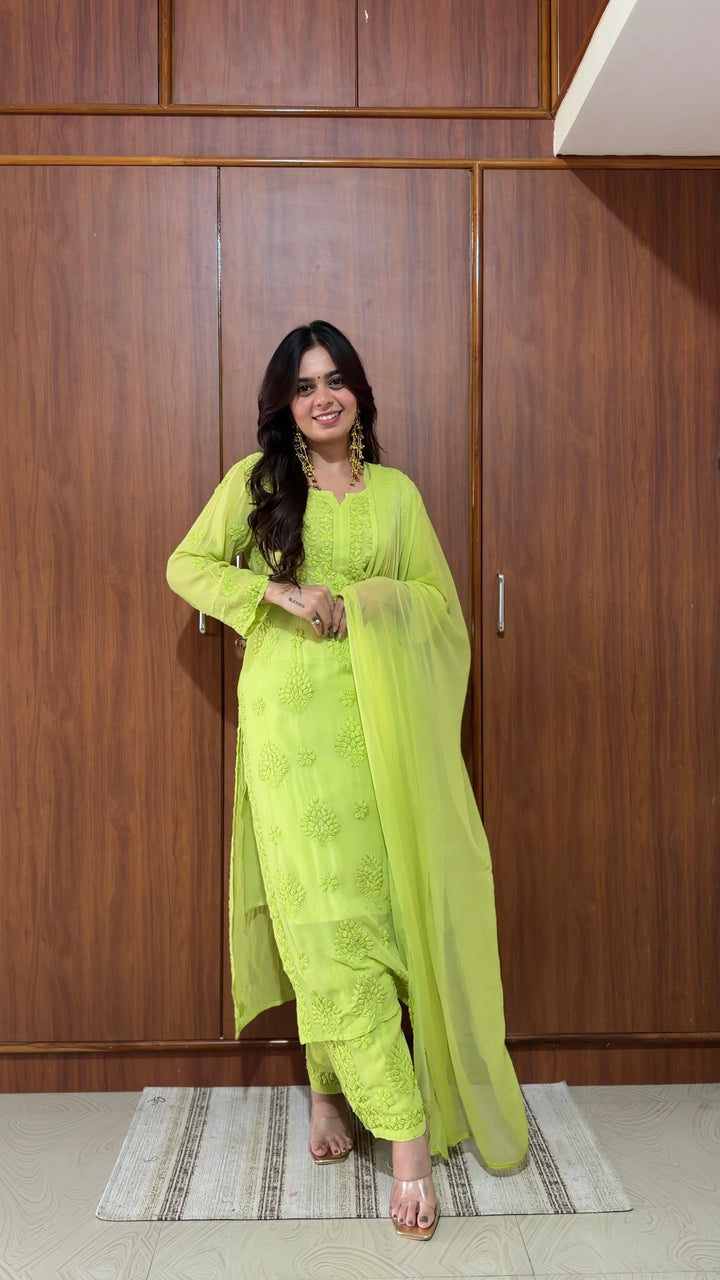 Santoshi Megharaj in Noor Viscose Georgette Mukaish Set With 3D Handwork