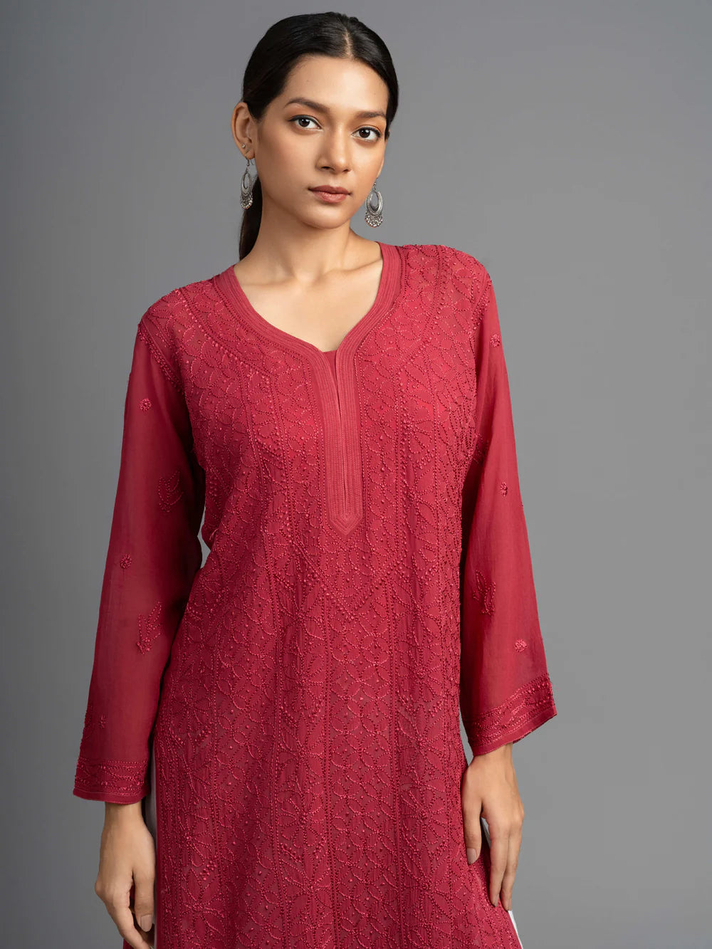 viscose georgette chikankari kurti