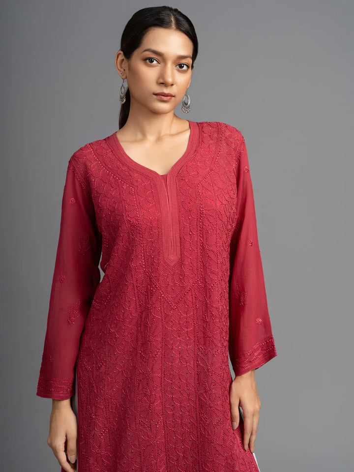 viscose georgette chikankari kurti