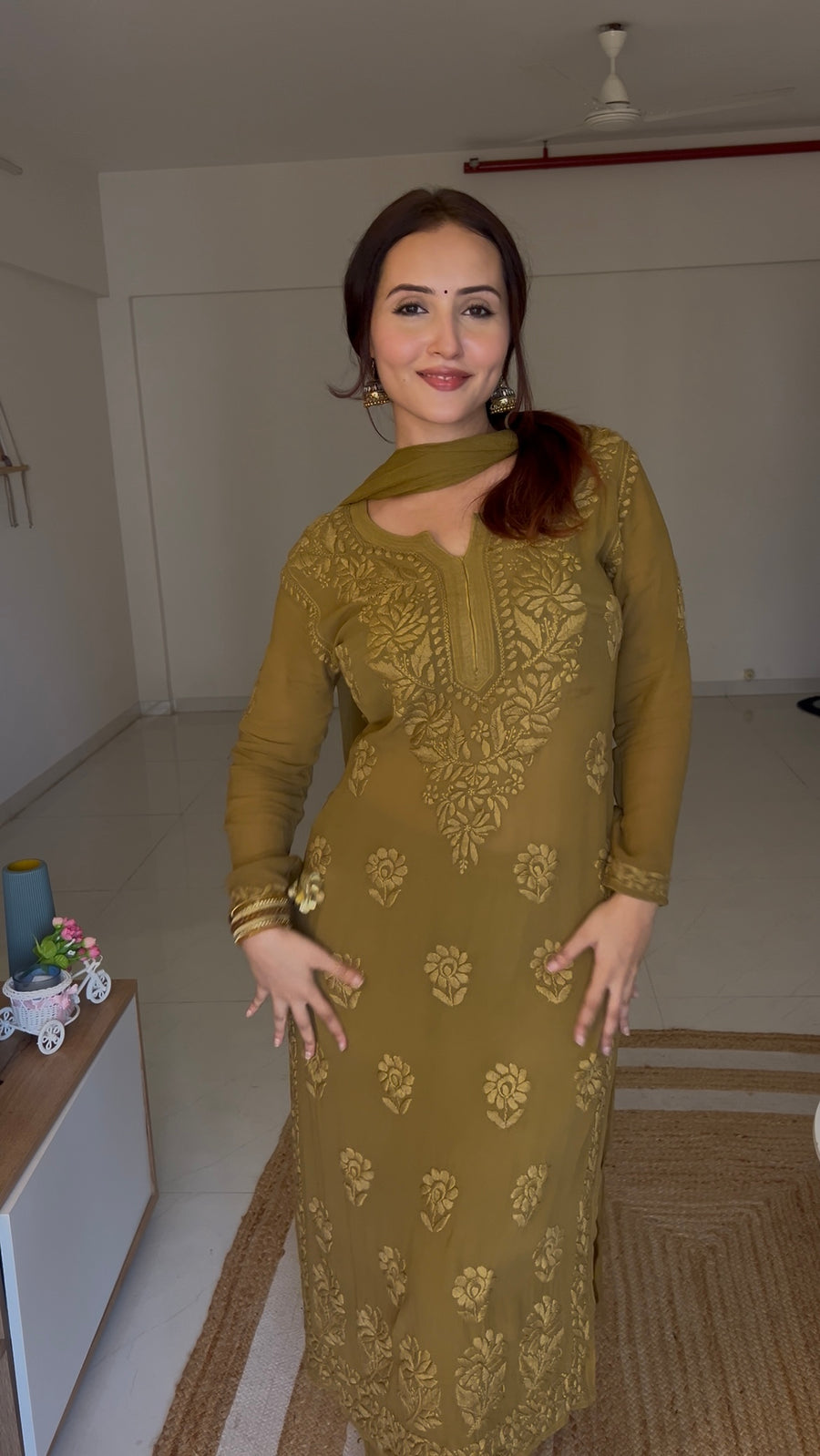 Varsha Rekhate In Viscose Georgette Straight Kurta Set With 3D Work