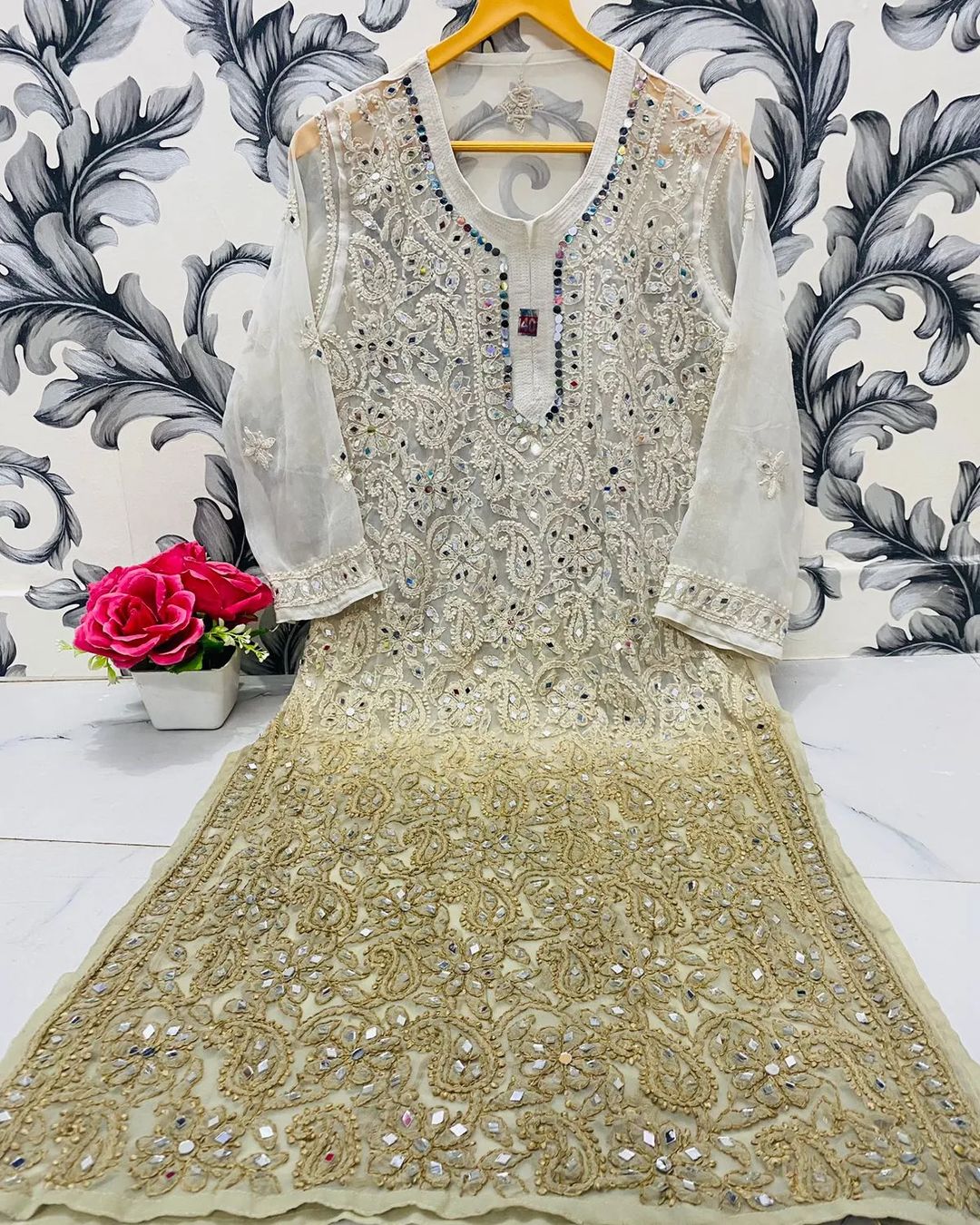 Georgette Full Jaal Mirror Kurta