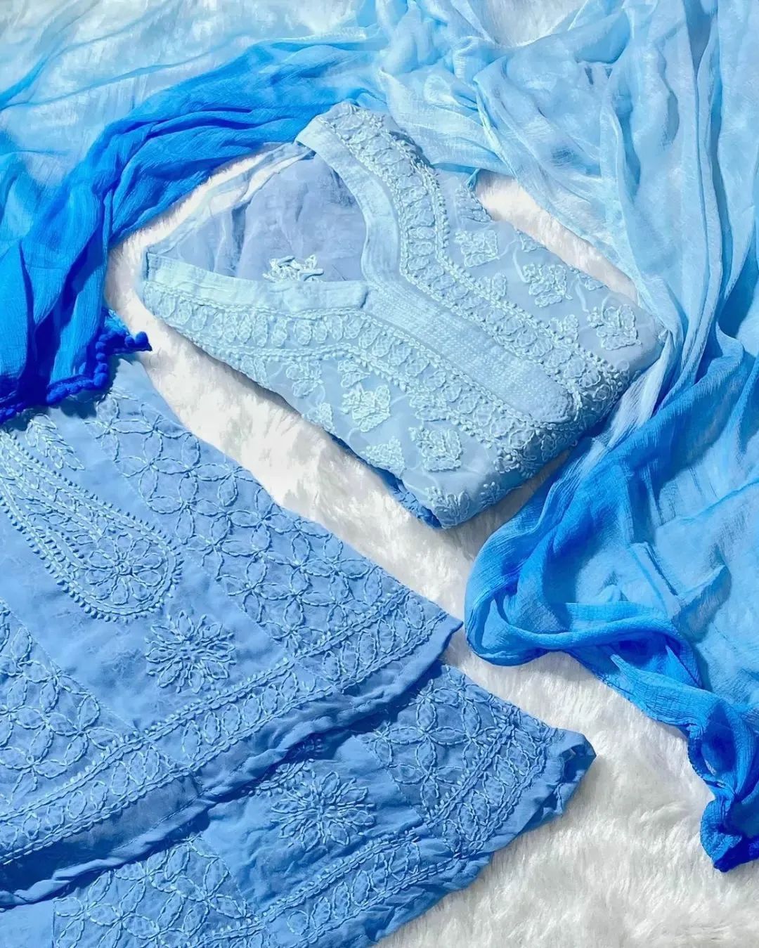 Georgette Ombre Booti Jaal Set