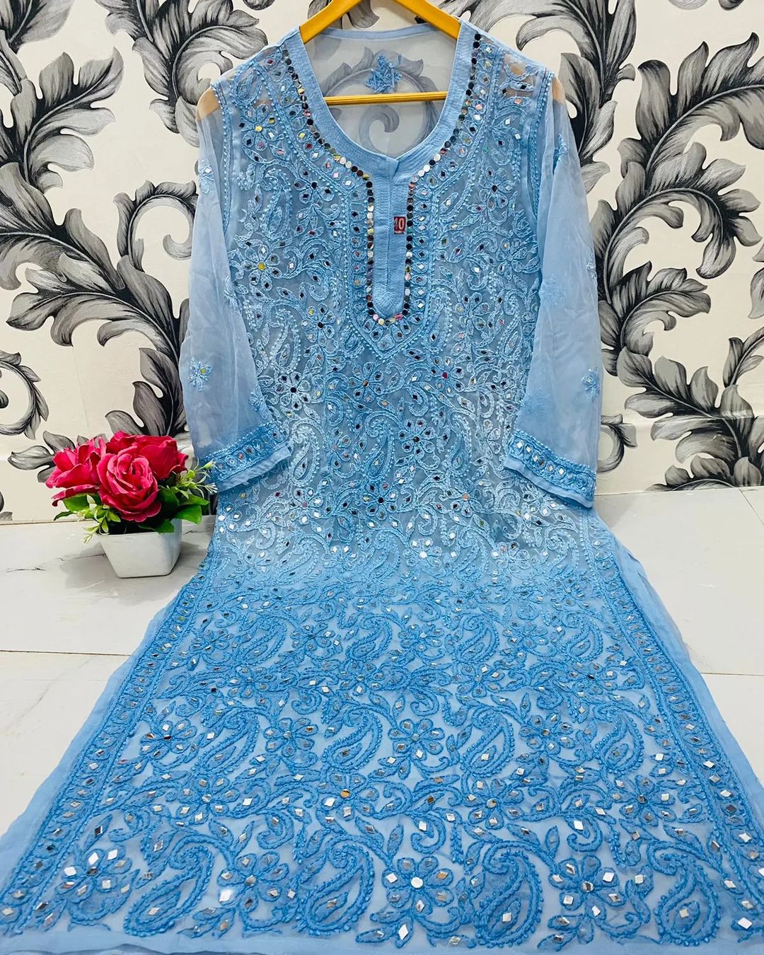 Georgette Full Jaal Mirror Kurta
