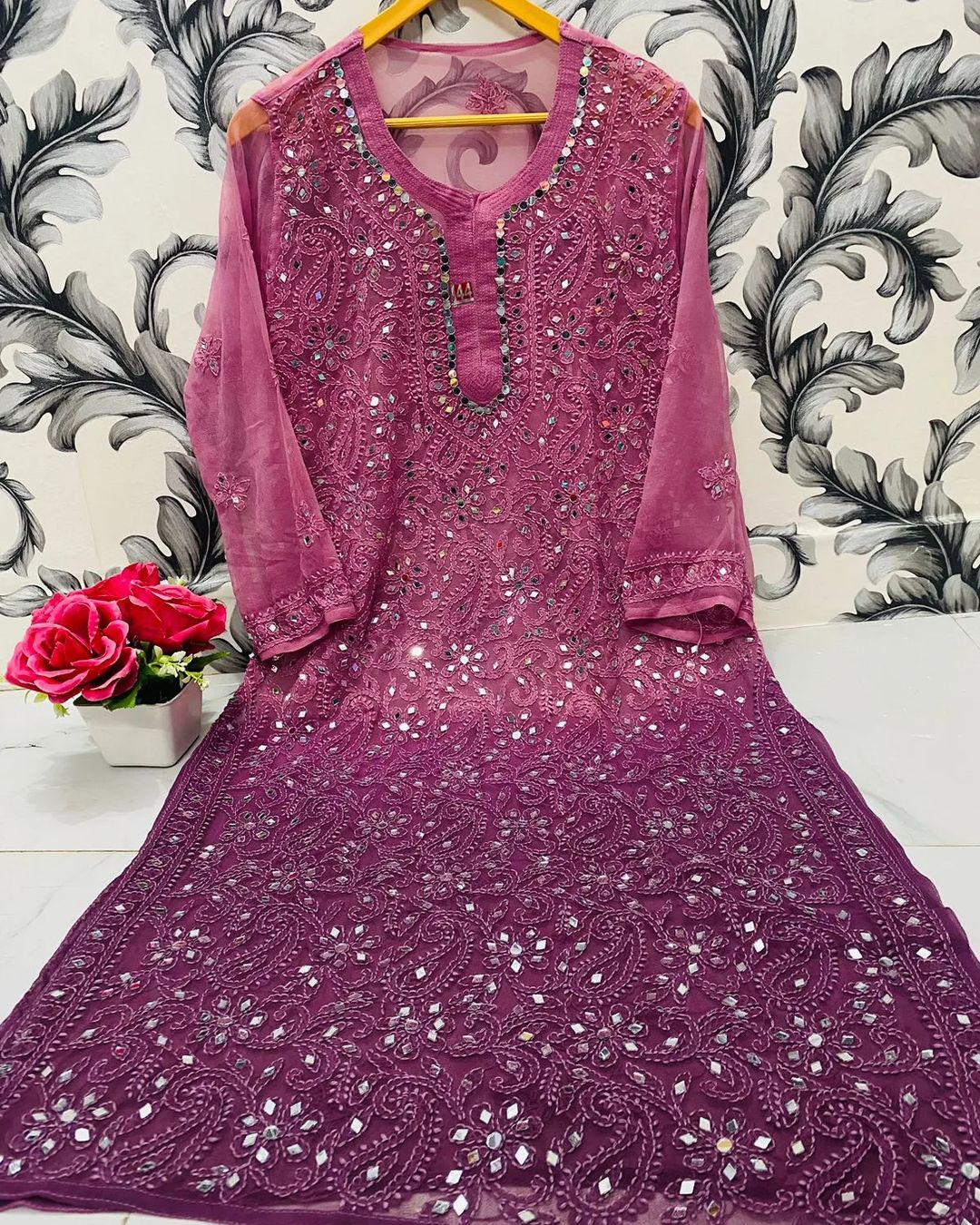 Georgette Full Jaal Mirror Kurta