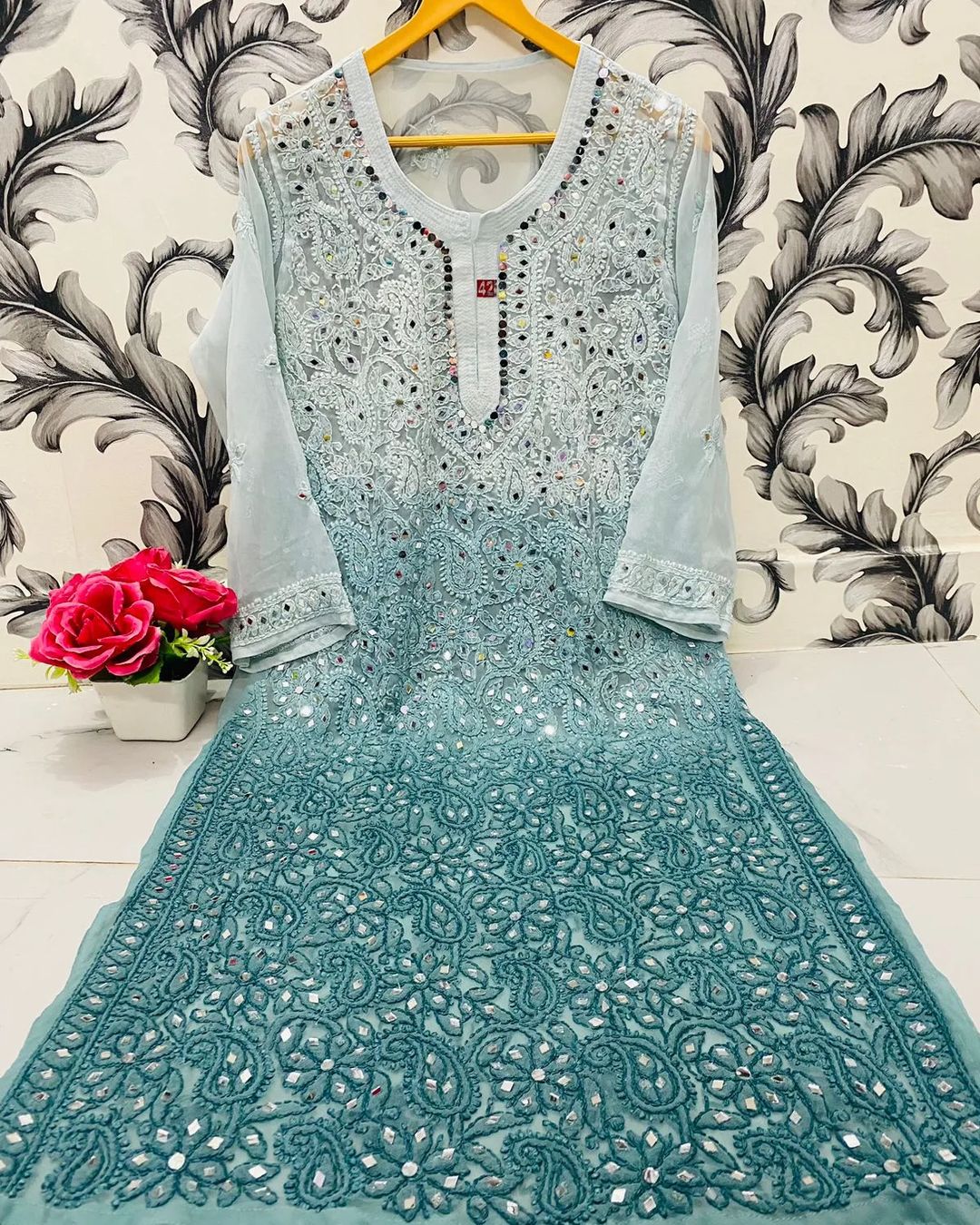 Georgette Full Jaal Mirror Kurta