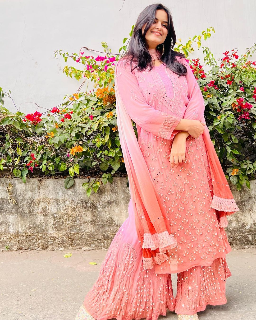 Akriti Carrot Pink Mirror Set